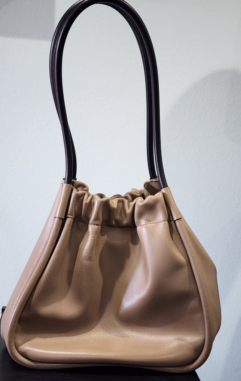 PROENZA SCHOULER | Luxury Calf Leather Ruched Tote Bag | Beige - Picture 8 of 11